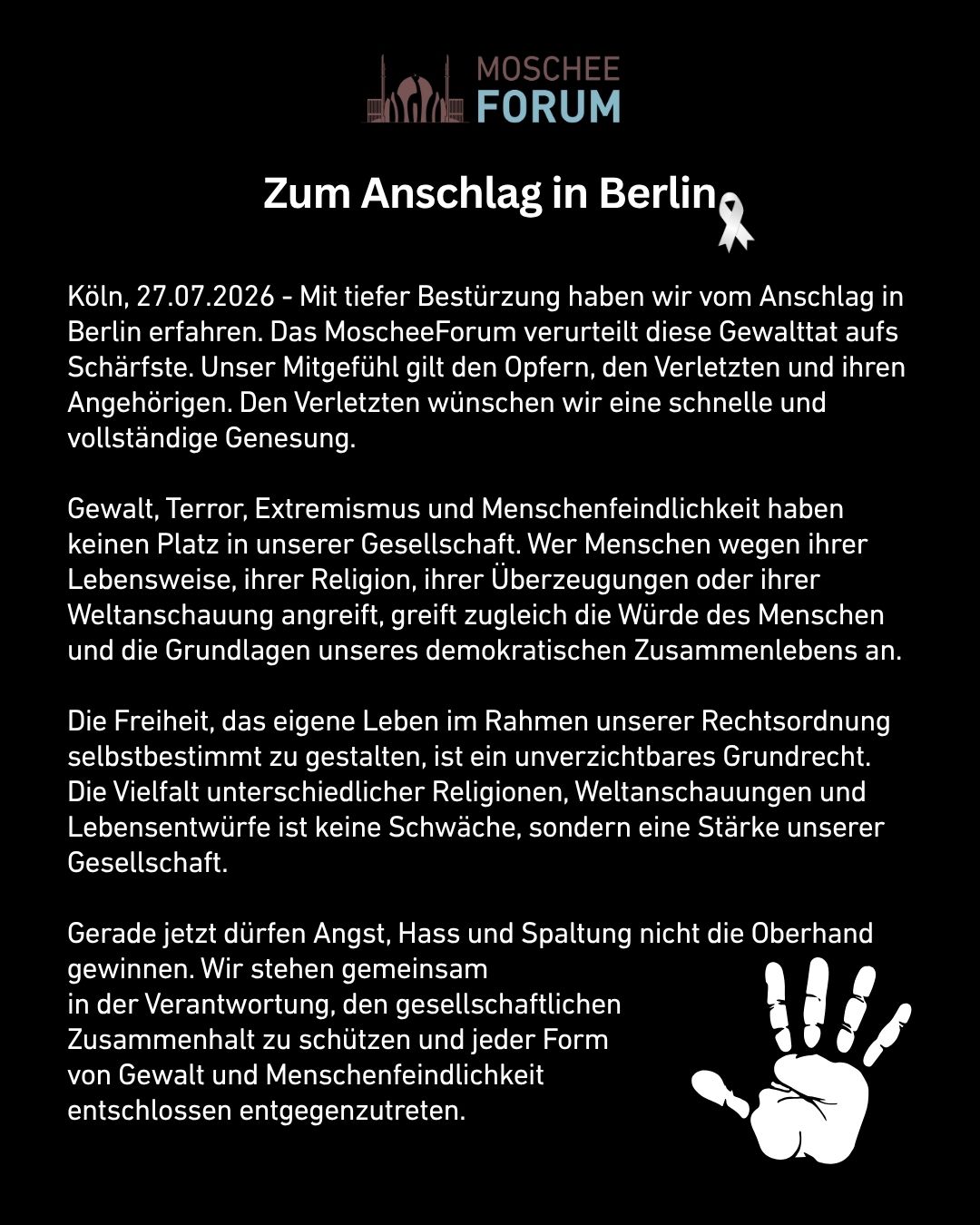 MoscheeForum verurteilt den Anschlag in Berlin